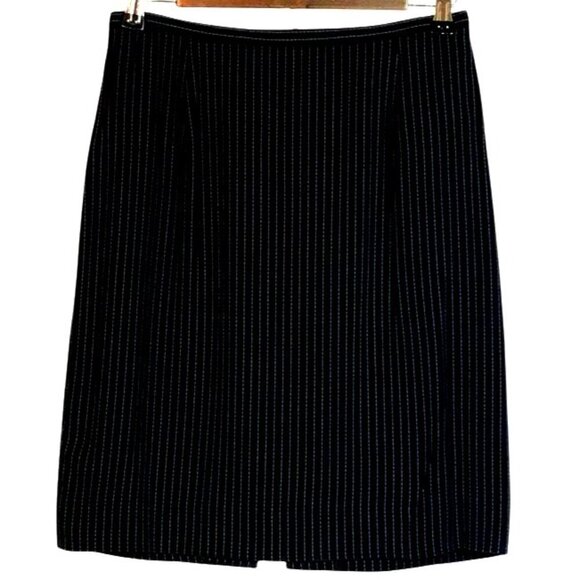 Vintage 1980's Emanuel Ungaro Navy Blue Pinstriped Skirt Tailored US Size 8 - Picture 1 of 6